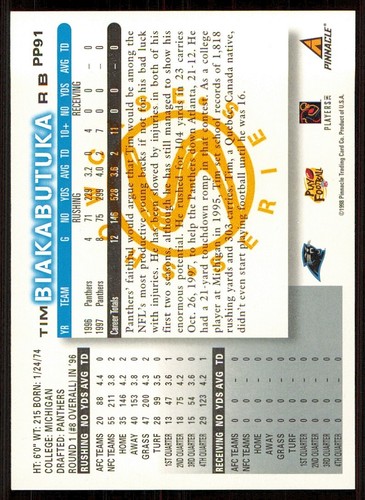 1998 Score Showcase #PP91 Tim Biakabutuka - Picture 2 of 2