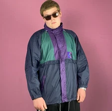 90s Vintage Men's Rain Jacket - XL Navy Blue Nylon