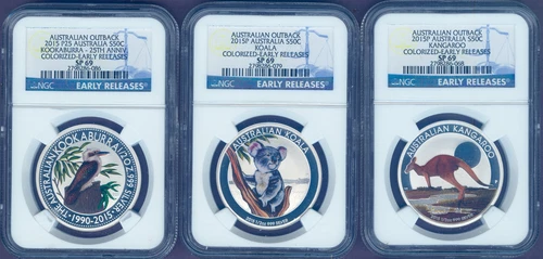 Australia Outback 2015 1/2oz Silver Colorized 3-Coin Set Collection NGC SP69