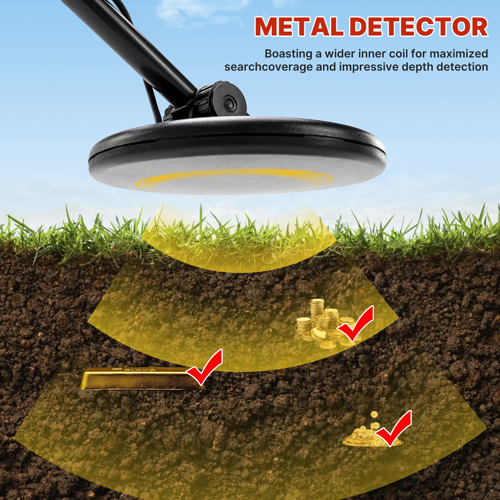 Metal Detector for Adults & Kids w/ 6.5" Search Coil Lightweight Gold Detector
