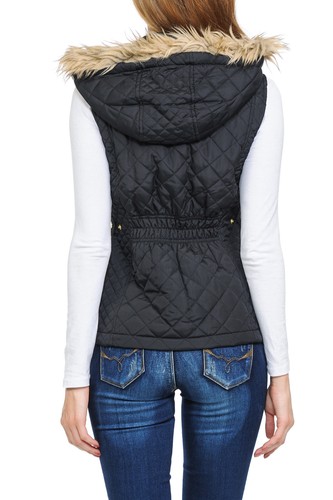 Chaleco acolchado ligero con capucha de piel con cremallera para mujer Auliné Collection - Imagen 9 de 109