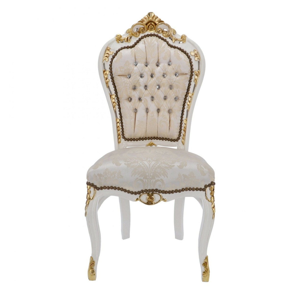 Sedia legno foglia oro barocco tessuto damascato intarsi dorati