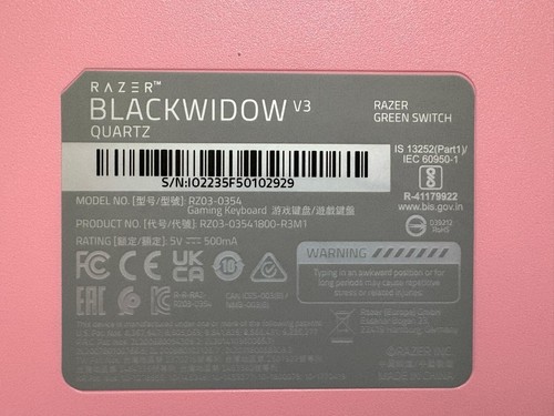 Pink Razer BlackWidow V3 Wired Gaming Mechanical Green Switch Keyboard With RGB - Picture 6 of 6