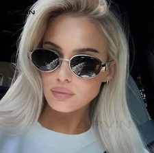 Small Metal Frame Oval Sunglasses for Women 2024 Brand Designer Fashion Luxury S