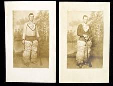 Vintage RPPC Studio Costume Cowboys Wooly Chaps Revolver & Rifle