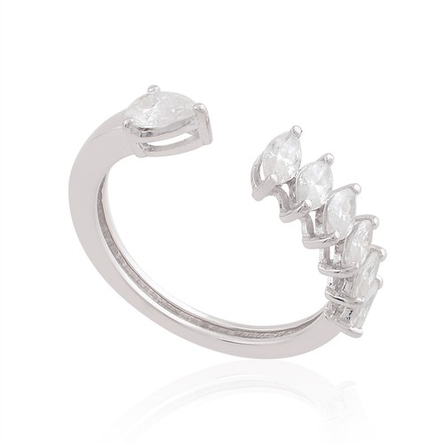 Anillo brazalete diamante H/SI marquesa natural de 0,91 quilates oro blanco de 10 k regalo de aniversario - Imagen 3 de 7