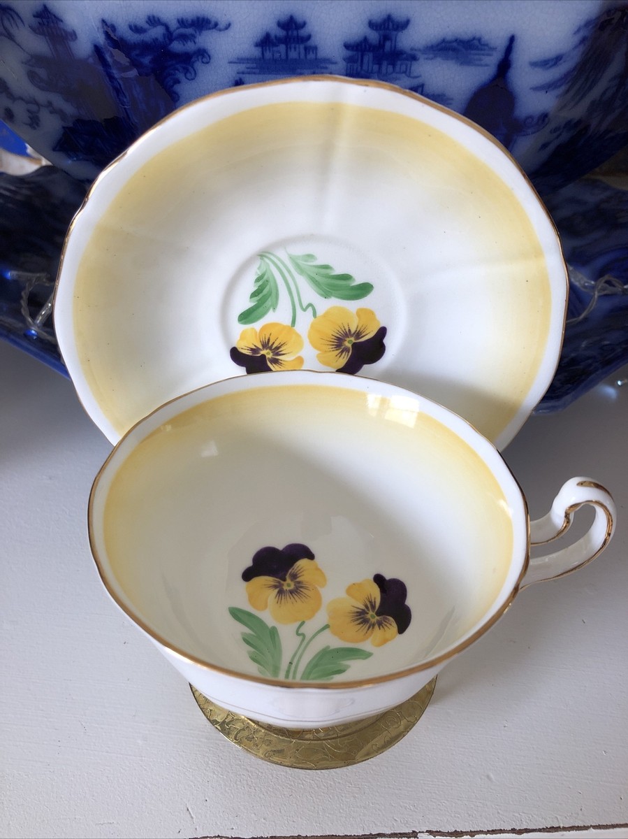 Vintage Royal Adderley Bone China Tea Cup & Saucer Set Pansies