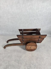 Vintage Wood Copper Wheelbarrow Ox Horse Cart Buggy Planter 11" See Photos 