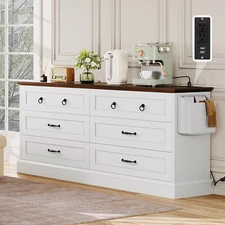 Dresser TV Stand 6 Drawers Chest Of Drawer Closet Storage w/ Side Organizer Bag