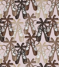 Ballet Slippers Shoes Pink Brown Print Cotton Fabric Yard
