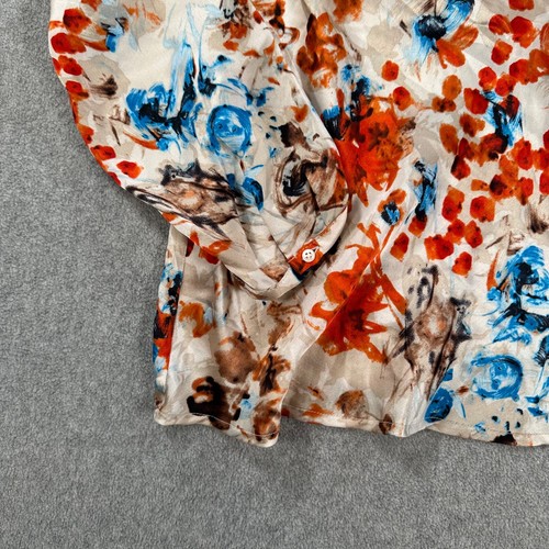 Doncaster Collection Silk Blouse Mock Cowl Neck Women's 14 Blue Orange Floral - Picture 2 of 7