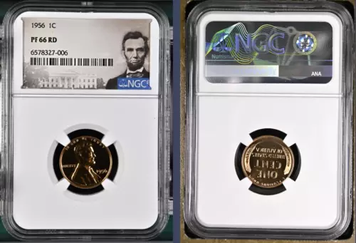 1956 LINCOLN CENT 1C NGC PF 66 RD Special Lincoln Label Fire Red Color Coin
