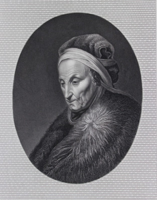 Antiker Stahlstich Portrait einer alten Frau A. H. Paine nach G. Dow 1864