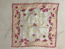 Vintage Paula Silk Scarf Hand Rolled Floral Pinks Lime Peach Made Japan 17"x 17"
