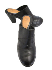 NURTURE BLACK Leathr Mules Heels Clogs OPEN-BACK PLATFORM SOLE SHOES  SZ: 9M