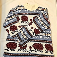 Vintage Light Blue Burgandy Floral Turtleneck Sweater medium