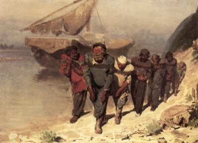 Oil painting portrait sail boat Barge-Haulers-on-the-Volga-Ilia-Efimovich-Repin