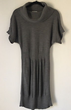 Ann Taylor LOFT Sweater Dress Cowl Neck Gray Wool Blend Med Cinched Short Sleeve