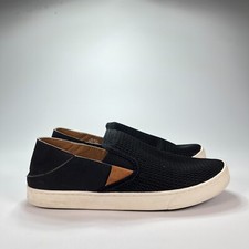 OluKai Pehuea Black Slip On Casual Loafers Round Toe Shoes Women's Size 10