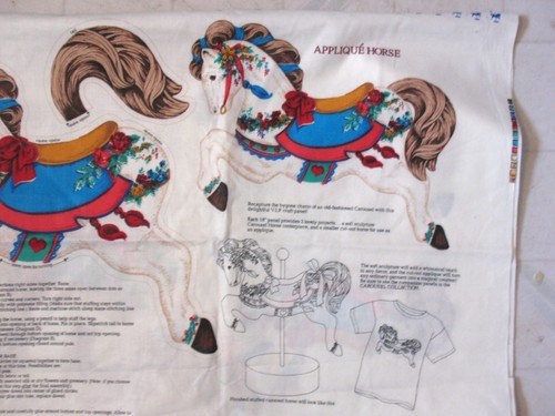 * Carousel Horse Cotton Fabric Panel w bonus Applique 18x45" 2 sided pillow NEW - Picture 5 of 9