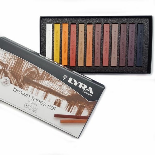 LYRA Polycrayons Hard Pastel Set - 12 Assorted Grey Tone Art Chalks For Professionals & Students