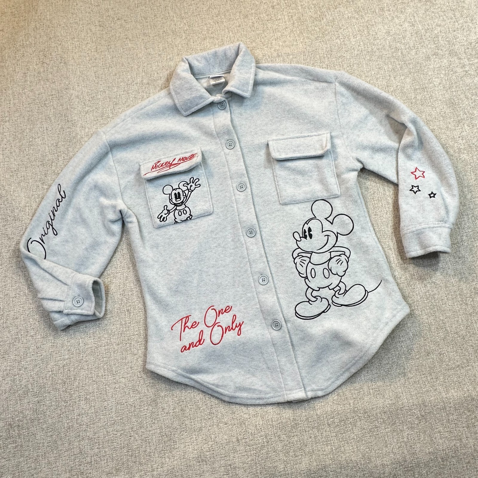 Mickey Mouse Fleece Shacket Buttoned Jacket Embro… - image 2
