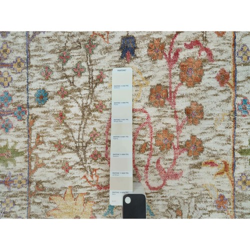 2'6"x12'2" Beige Wool With Silk Hand Knotted Directional Vase Runner Rug R90240 - Imagen 4 de 8