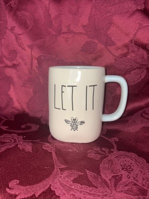 Rae Dunn White With Blue Interior And Blue Handle  Let It Bee  Coffee Mug