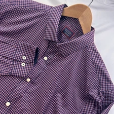 Untuckit Men Blue Red Plaid Nylon Long Sleeve Shirt XL NWoT