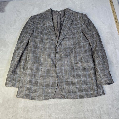 Joseph Abboud Blue Brown Unique E.Thomas WOOL SILK LINEN Blend Blazer 42R - Picture 1 of 10