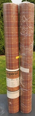 Vintage Imperial Wallcoverings Brown Plaid Vinyl Prepasted Wallpaper 150+ Sq Ft