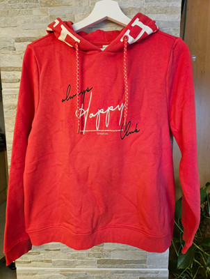 Gina Damen Hoodie Kapuzenpullover Gr. 34/36 Baumwolle Jersey Rot/Weiß Schriftzug