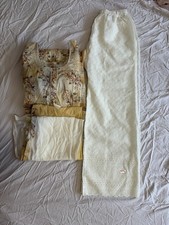 Cotton Floral Salwar Palazzo Set Beige Yellow White with Dupatta, Size L