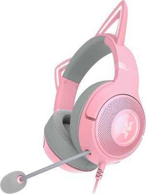  Kraken Kitty V2 USB Wired Headset: Chroma RGB Kitty Ears - Stream Quartz Pink