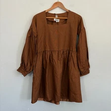 Darcy Brand Linen Dress Women Size XS Brown Fit Flare Long Sleeve Cottagecore
