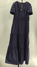 Quince Women 100% Organic Cotton Poplin Tiered Maxi Dress Navy M