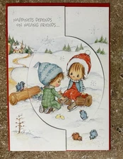 Hallmark Betsey Clark Vintage Fold-out Christmas Card 1982 Unused RARE skate