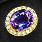 24K Gold 925 Sterling Silver Halo Rings Luxurious Blue Purple Sapphire 5.30Ct