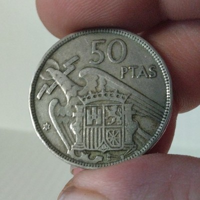 1957 (58 In Star) 50 PTAS Spanish Coin with edge lettering