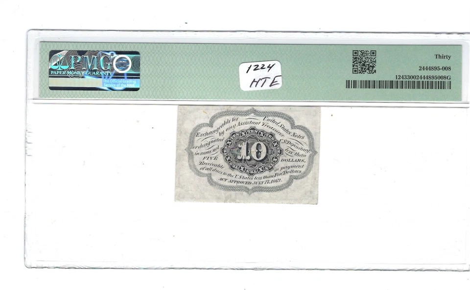 Fr-1243 $0.10 First Issue Fractional Currency - 10 Cents - Graded PMG 30 - Image 2 of 2