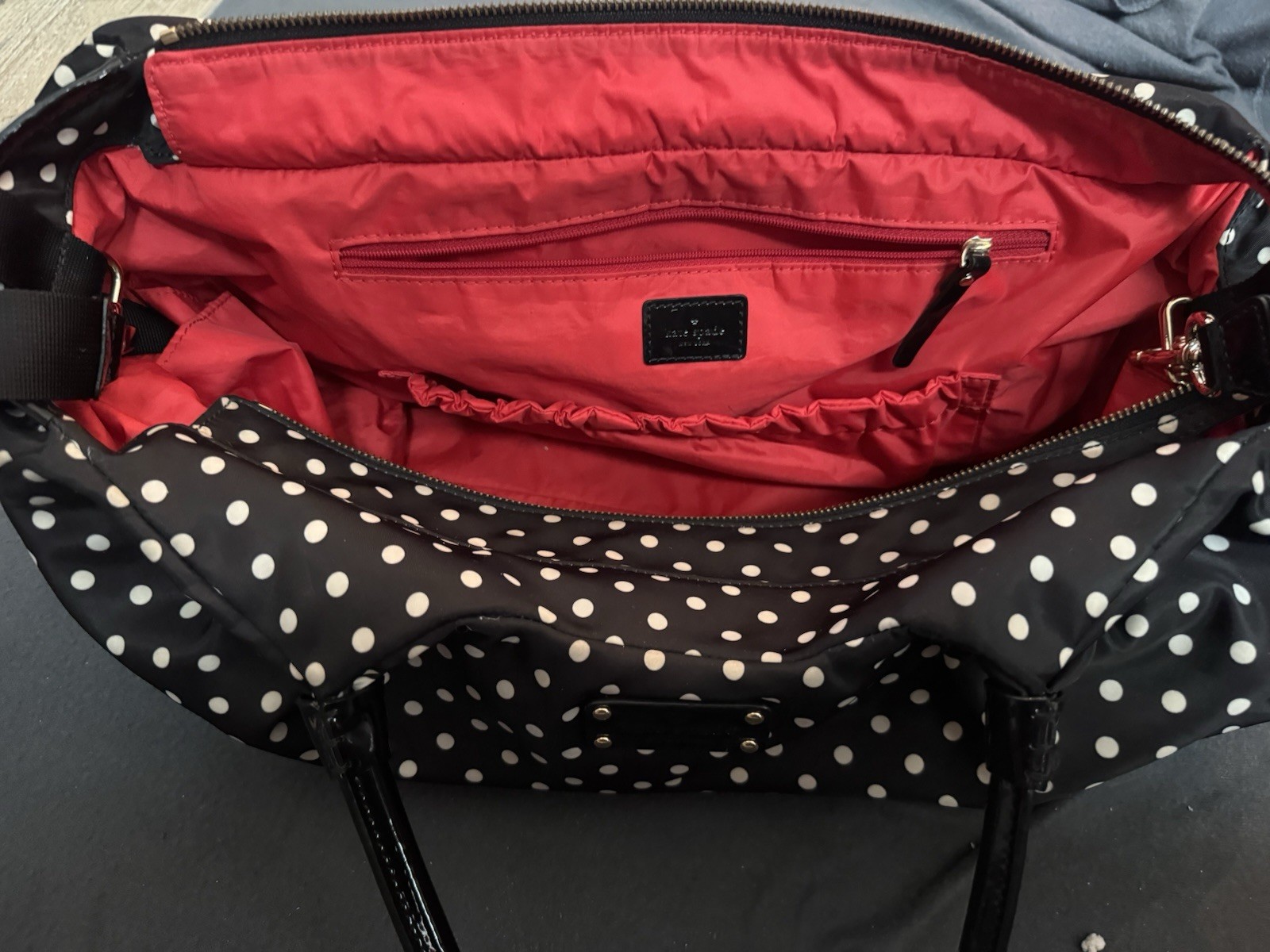 Kate Spade Black White Polka Dot Diaper Bag Tote w/ Changing Pad Large Nylon thumbnail 5