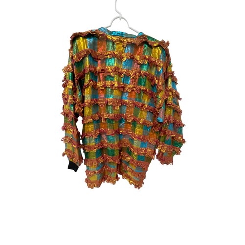 Paula Sweet Muslin Mink Jacket Multicolor Plaid Womens Size L Ruffle Art To Wear - Picture 4 of 8