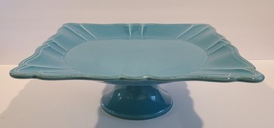DESTINOS, S.A. PORTUGAL TURQUOISE CERAMIC CAKE DISPLAY STAND 12.5'' w x 4.5'' t