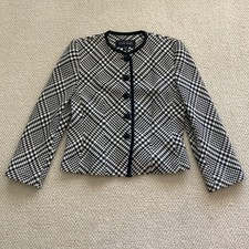 Linda Allard Ellen Tracy 100 Wool Coat Black White Tweed Style Tailored Size 14