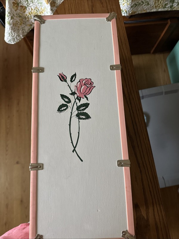 Vintage Floral Doll Case Large Trunk Box w/ Latch & Handle Pink White 22” ￼