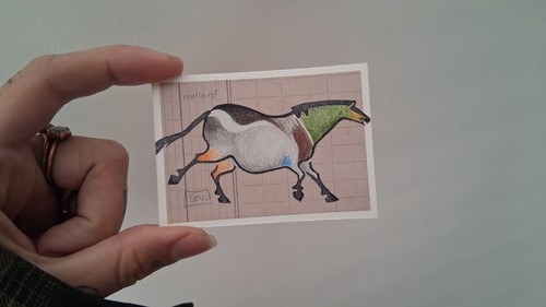 Horse But Wrong #10 ACEO OOAK Linocut Collage Mini ArtCard 2.5×3.5 Surge_Lactose
