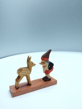 Emil Helbig Holzfigur Zwerg mit Reh Holz Erzgebirge 