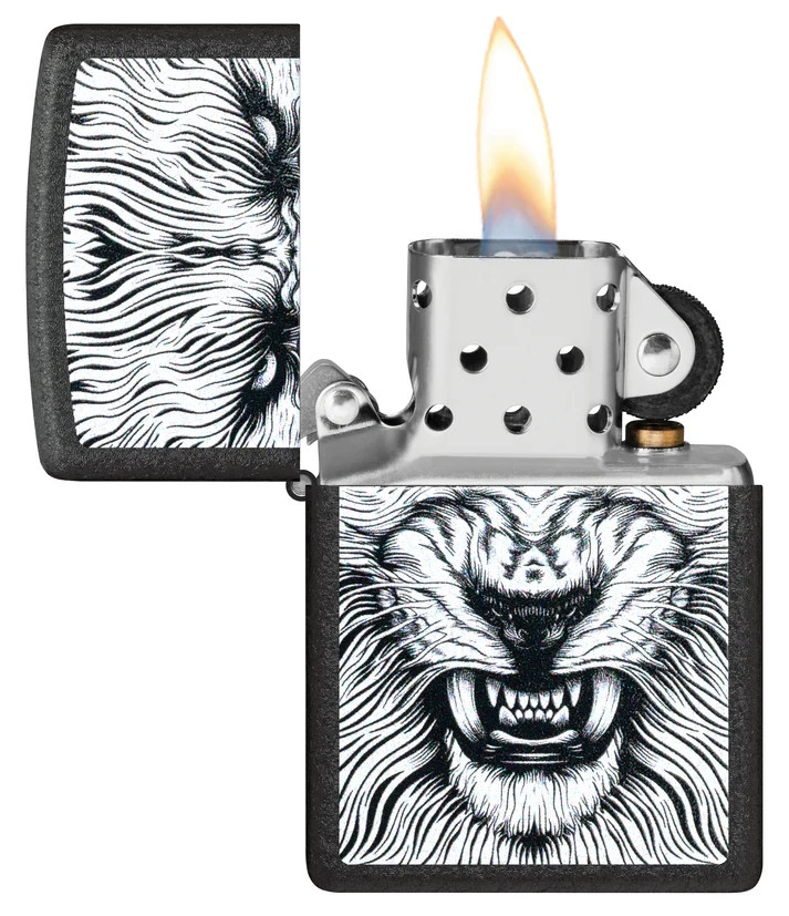 Zippo 47144, Fierce Predator-Just Say Cheese Design, Black Matte