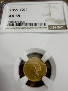 1855 $1 Gold Dollar PCGS AU58  Beautiful Old Coin!!! 🔥🔥 Princess Head