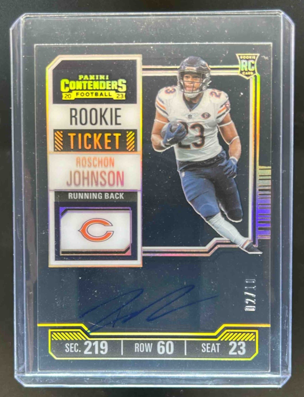 2023 Contenders Roschon Johnson RC Rookie Clear Ticket Auto #2/10 Bears